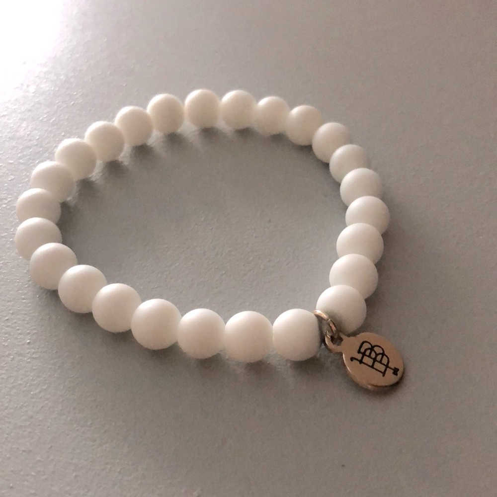 Bourbon and Bowties White beaded stretch bracelet